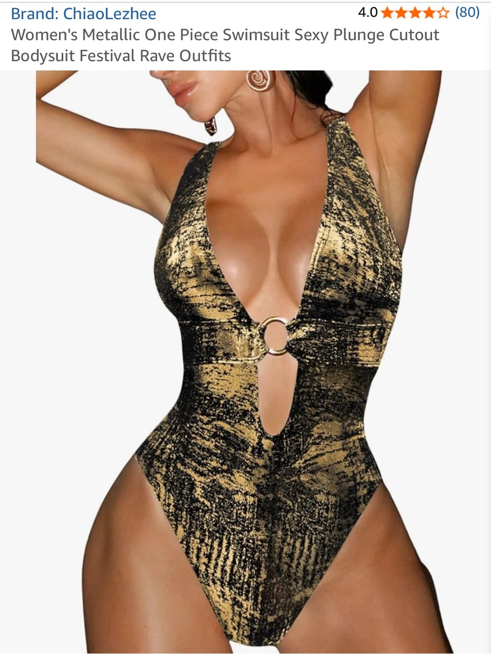Gold & Black Plunge One-Piece Swimsuit